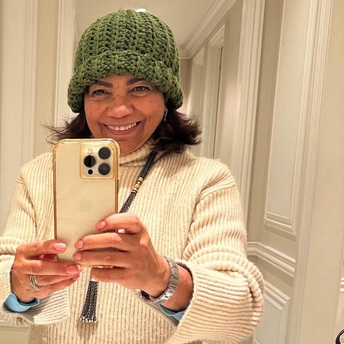 Adult Speckled Beige Crocheted Beanie with PomPom