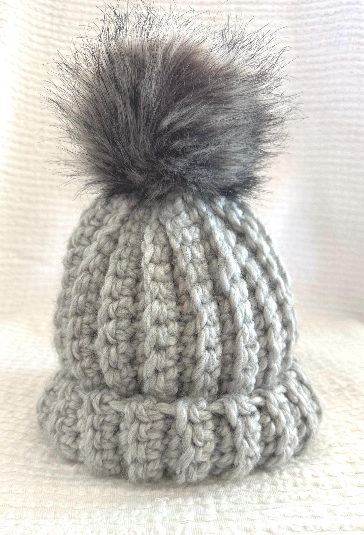 Kids Grey Crocheted Beanie with PomPom