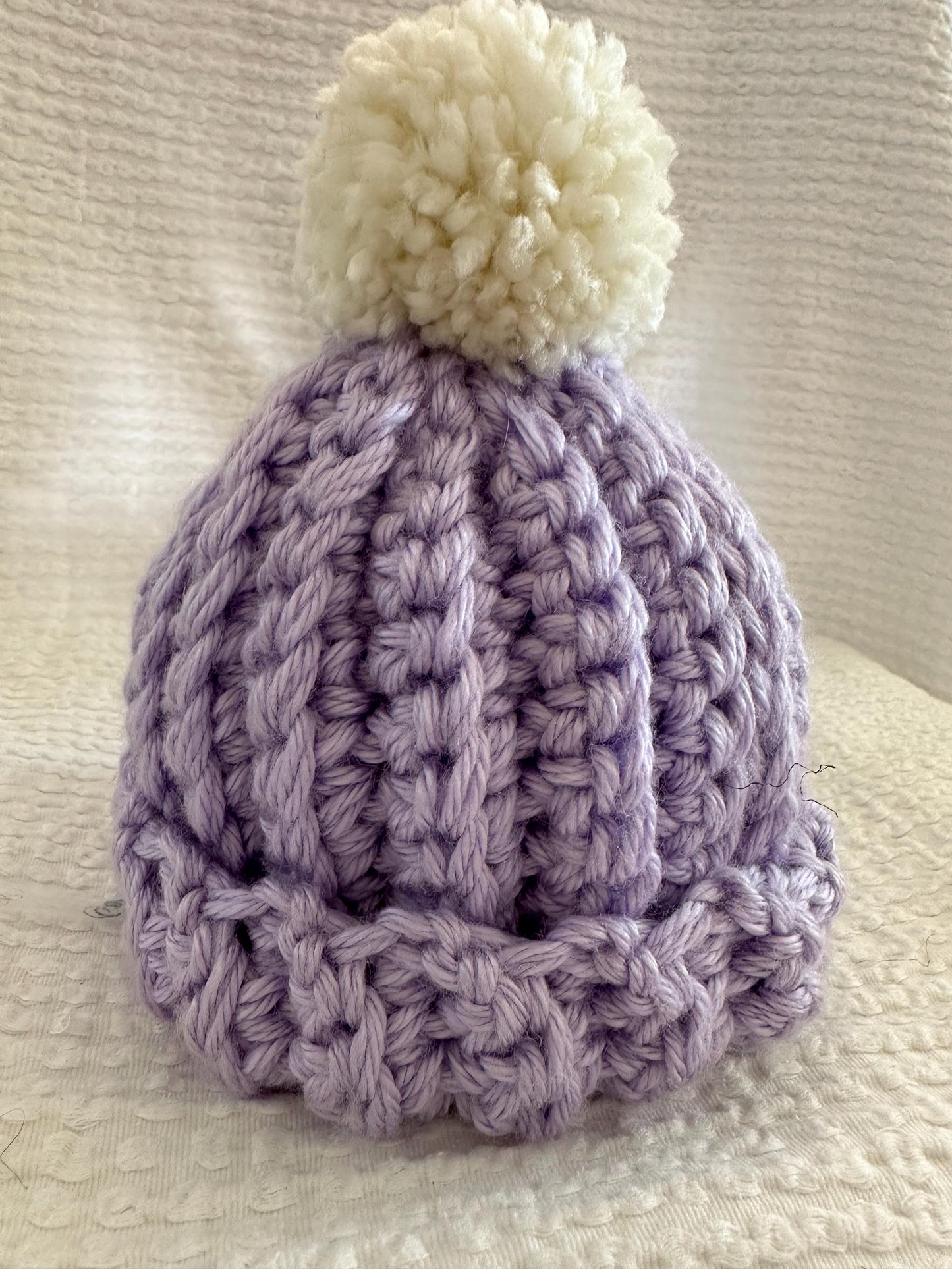 Kids Lavender Crocheted Beanie with PomPom